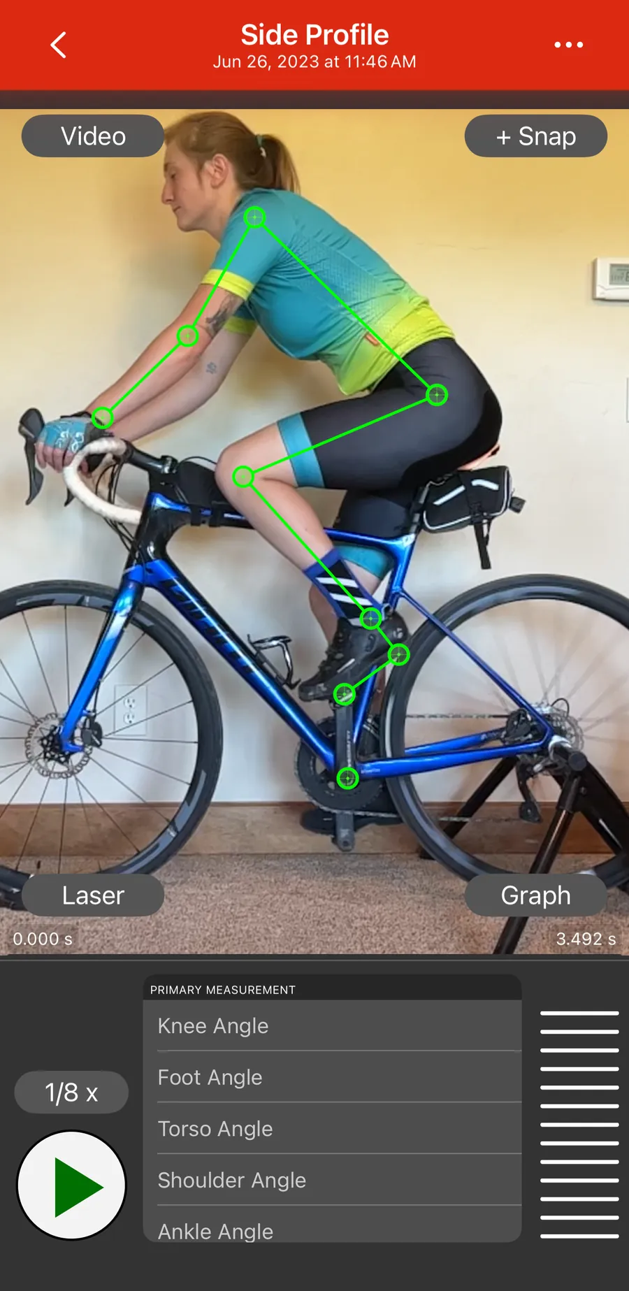 Explore Possible Changes in Bike Fast Fit Elite, previewing the effect of a saddle change on a tracked rider