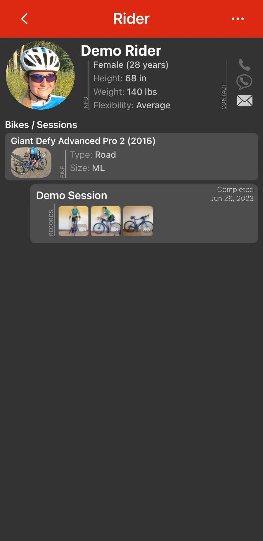 The Bike Fast Fit Pro Riders list, with client records and their sessions